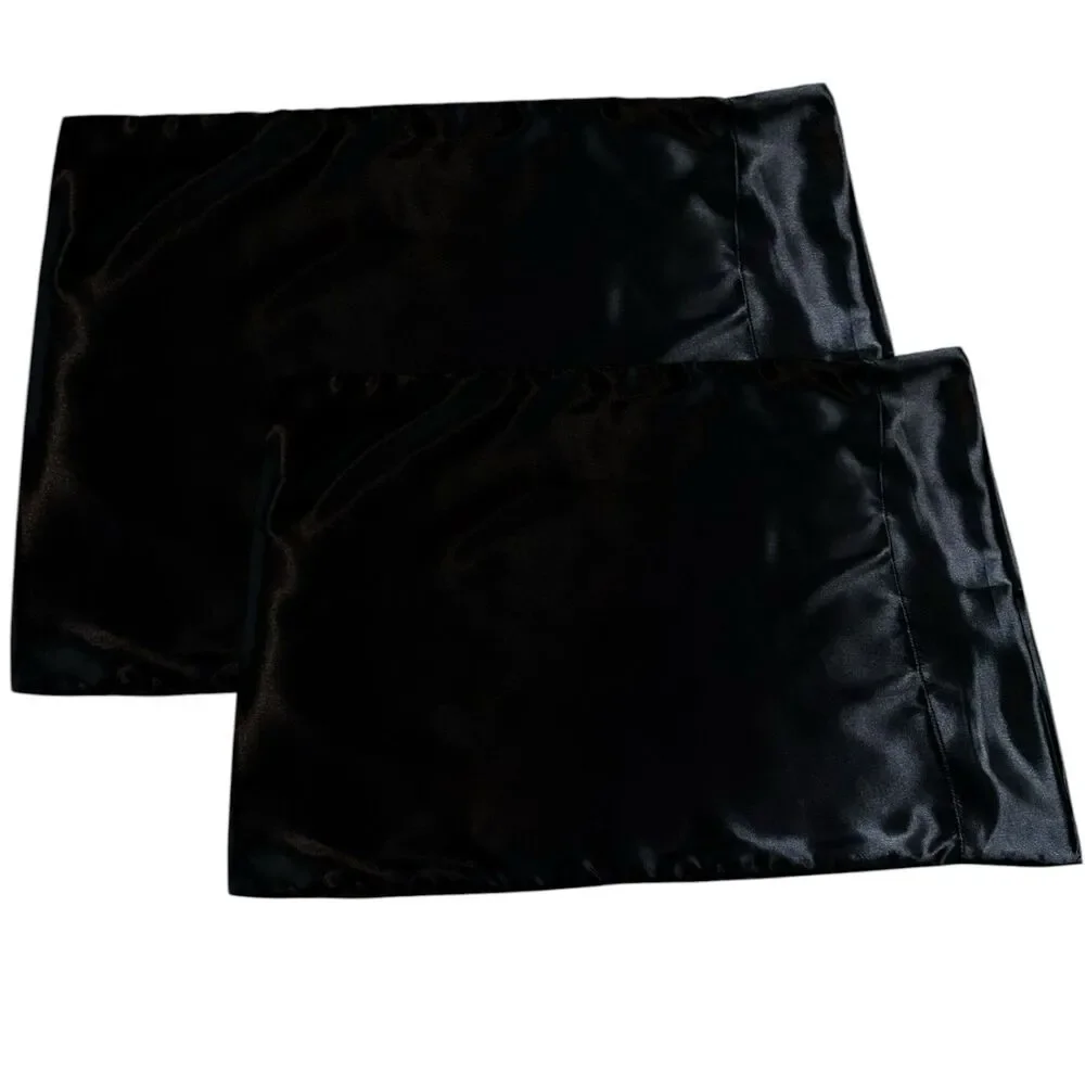 CozyLux Standard Pillowcase 20” X 26”  100% Microfiber Satin Black Pack of 2